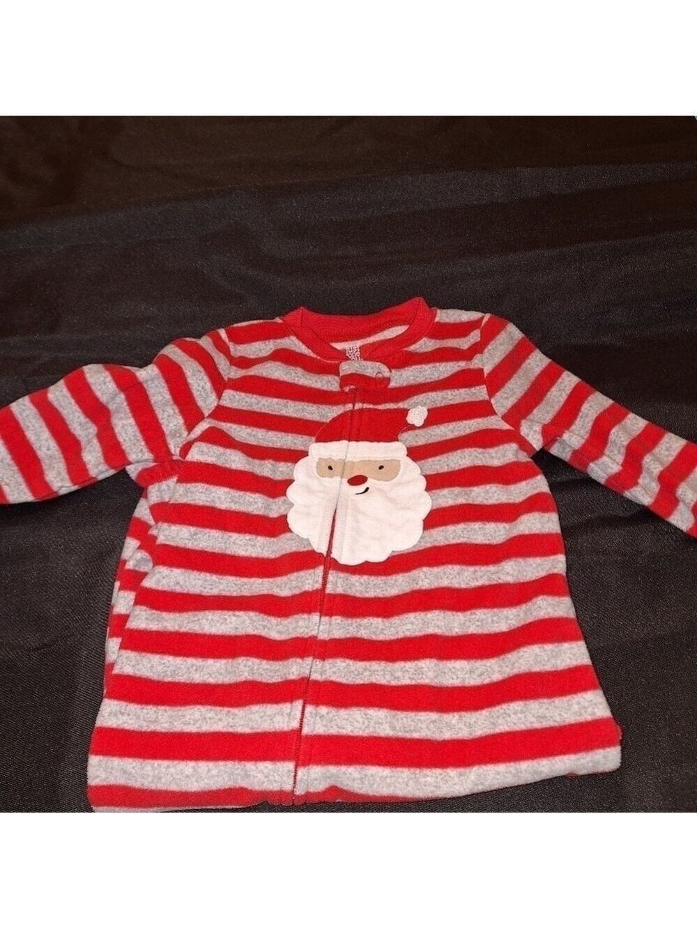 Carter's Red Gray Striped Santa Sleeper Pajamas 18 Months